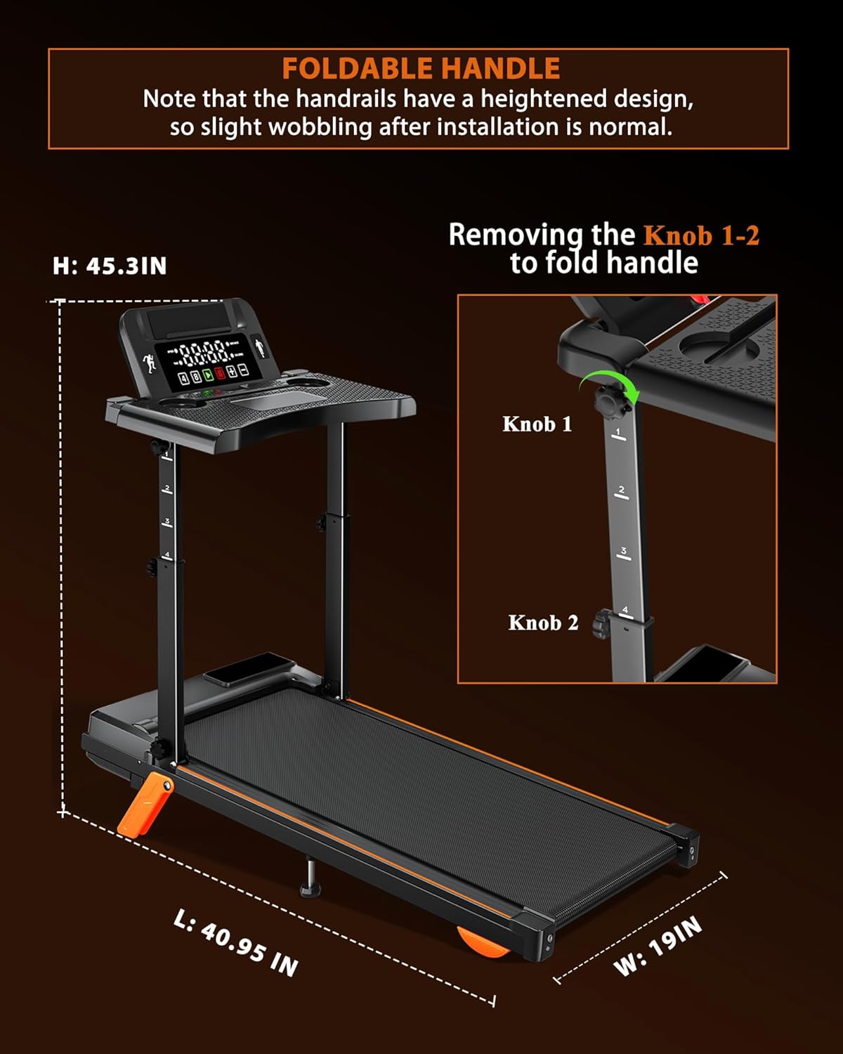 12% Incline Treadmill with Desk Workstation, 8.0MPH/3.5HP Portable Treadmill with Handle, 300LBS Weight Capacity Compact Walking Pads for Home, Small Spaces, Console with Big LED Display