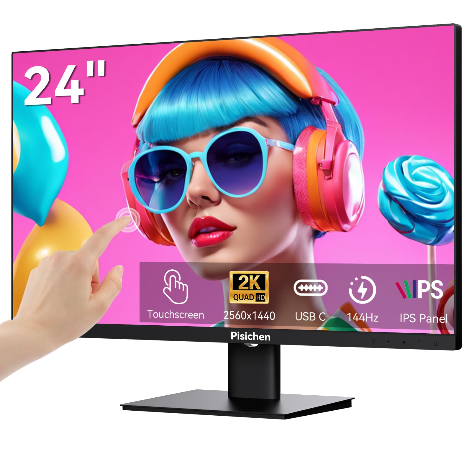 Photo 1 of Pisichen Touchscreen Monitor 2K 144Hz 23.8 Inch QHD 2560x1440P Computer Monitor USBC HDMI DP Ports Eye Care Frameless VESA Mount