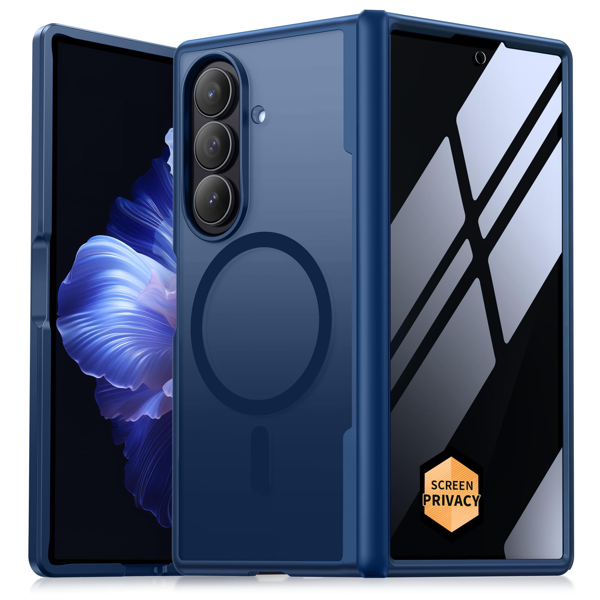 MOBOSI Magnetisch Hülle für Samsung Galaxy Z Fold 7 mit Schutzfolie Sichtschutz,Militärschutz Matt Schutzhülle, Kompatibel mit Magsafe & Scharnierschutz,Stoßfest Handyhülle für Z Fold 7,Blau | Schutzhülle für Samsung Galaxy Z Fold 7, kompatibel mit MagSaf