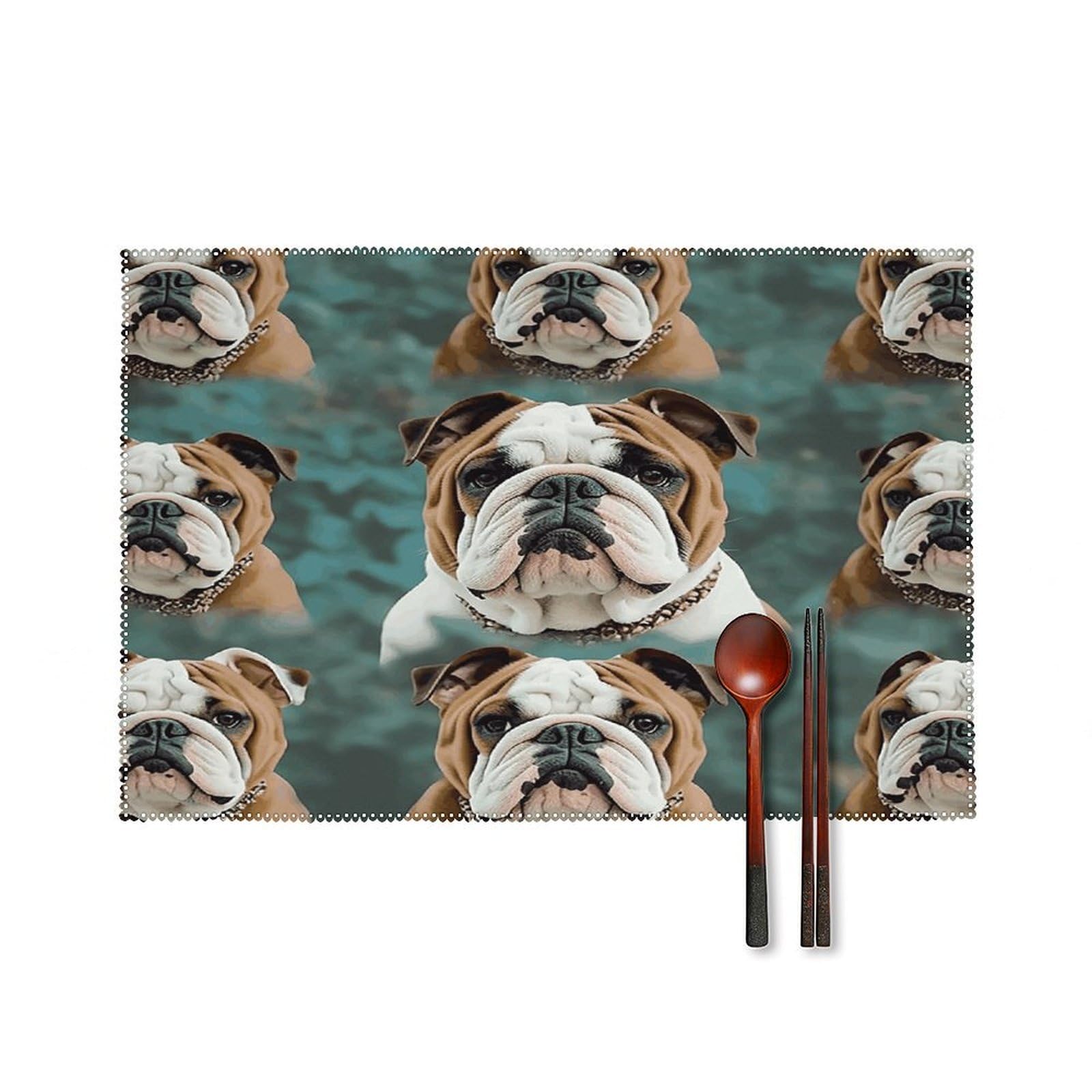 Funny English Bulldog Placemats Set of 4 Heat Resistant Non-Slip Place Mats Reusable Dining Table Mats Canvas Place Mat Anti-Fading Waterproof Placemats for Dining Table Decor