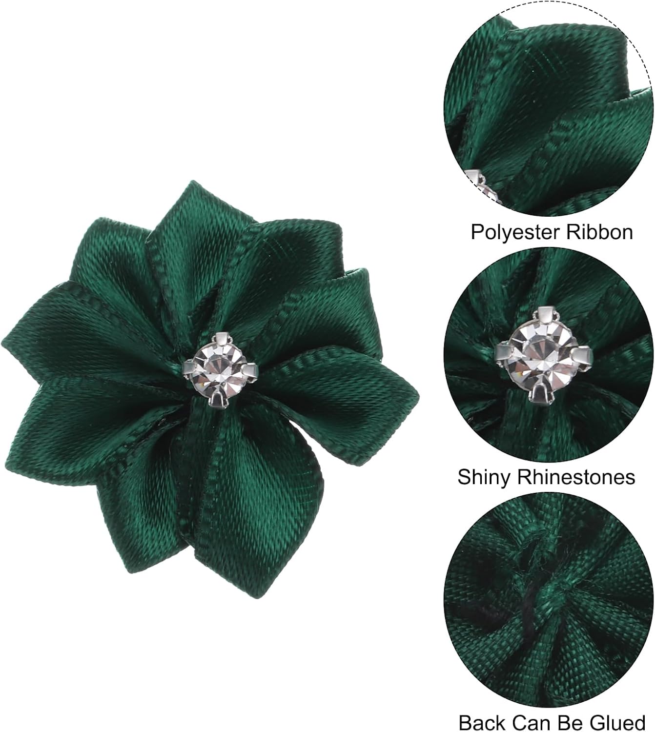 PATIKIL 1.2 Inch Small Ribbon Flowers, 150 Pcs Satin Ribbon Flowers Mini Fabric Flowers for Crafts DIY Wedding Ornament Appliques, Dark Green, 3cm