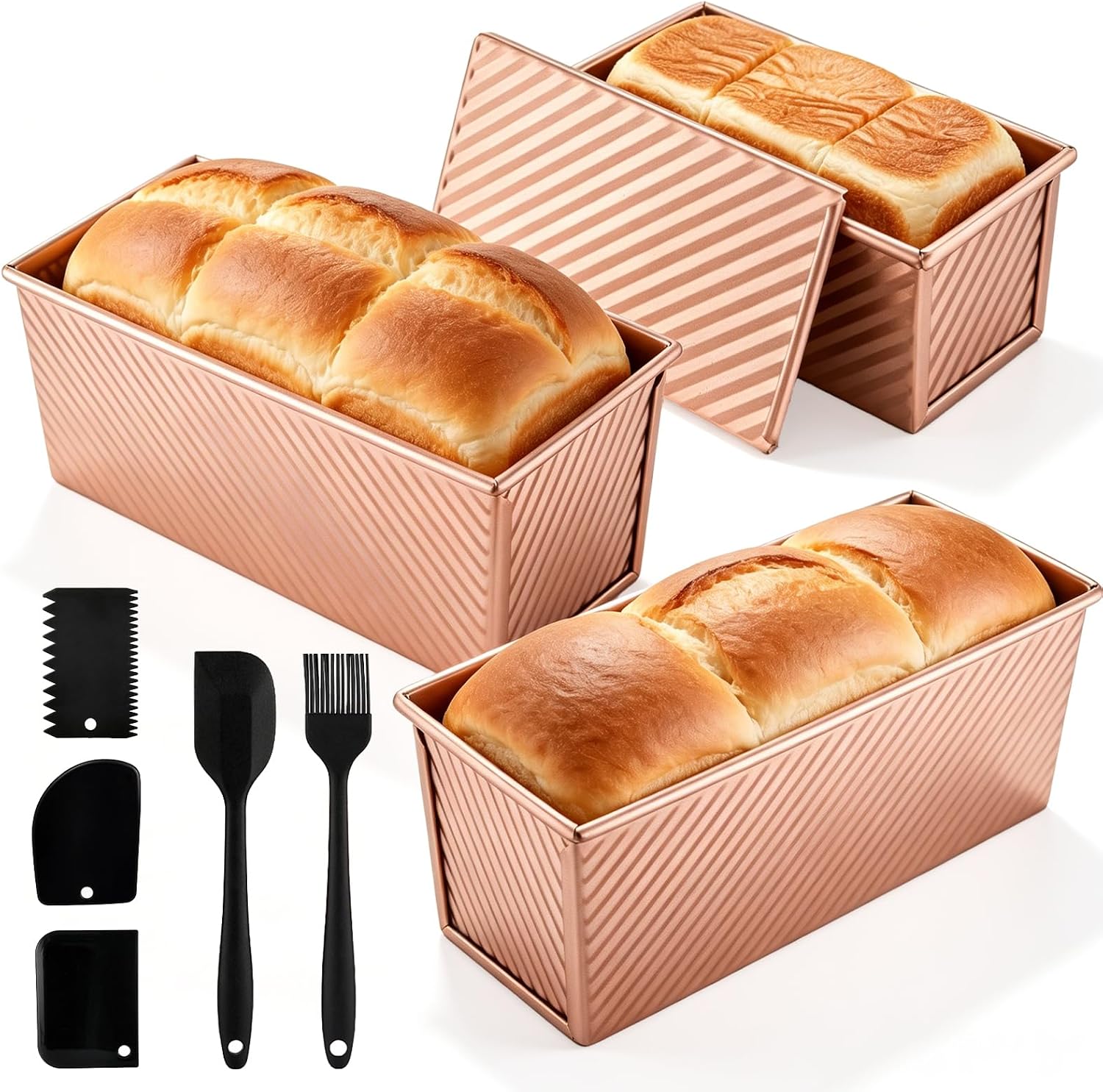 Nonstick Pullman Loaf Pan with Lid, 7.4/8.15/12.48in (Rose Gold)