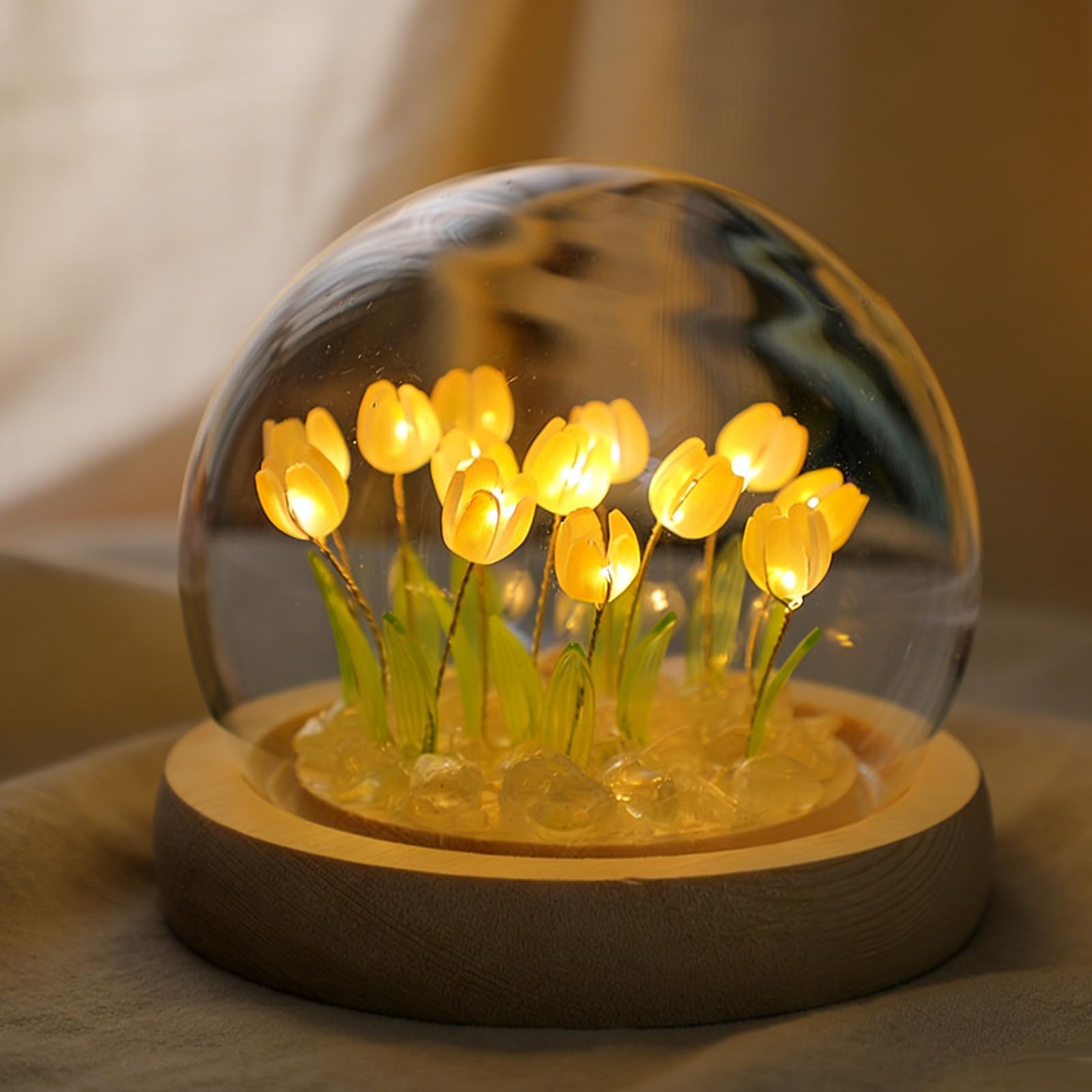 Richaa Pretty Yellow 20 Tulips Lamps Flower Night Light Cute Bedroom Decor Aesthetic Unique Gifts for Women - Battery Powered (not Included)