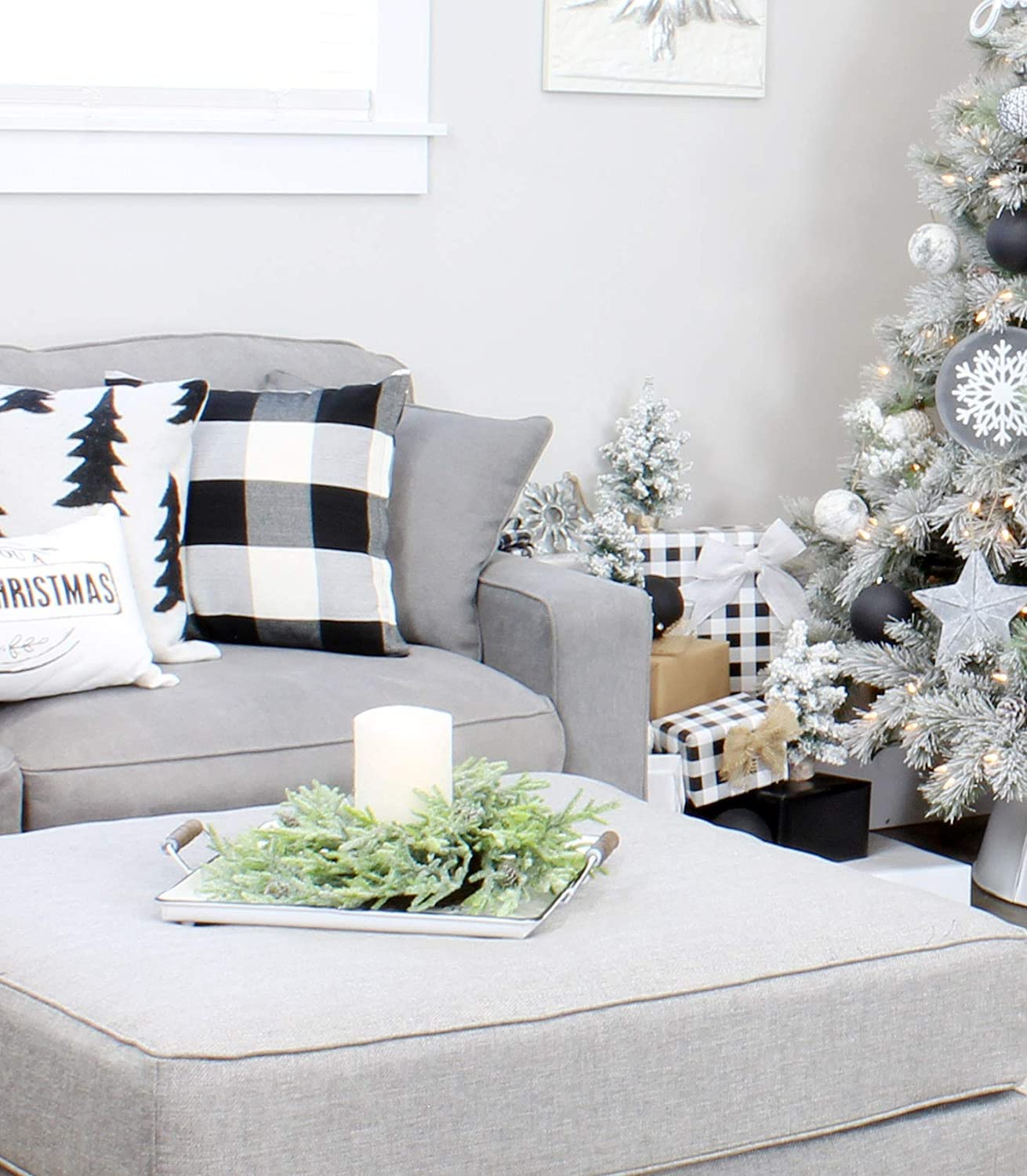 AuldHome Artificial Christmas Wreath (1-Pack, 15-Inch); Evergreen Flocked Greenery with Pinecones for Doors, Stairways and Windows; Indoor/Outdoor