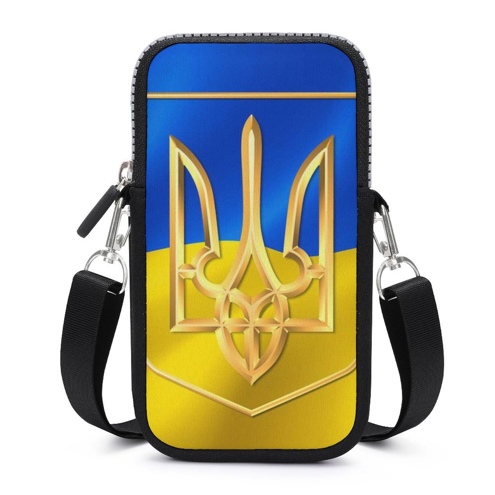 OPOZSDF Small Crossbody Bags for Men Women, Ukraine Flag And Coat of Arms Protective Phone Handbag Purse Neoprene Cell Phone Wallet with Adjustable Strap