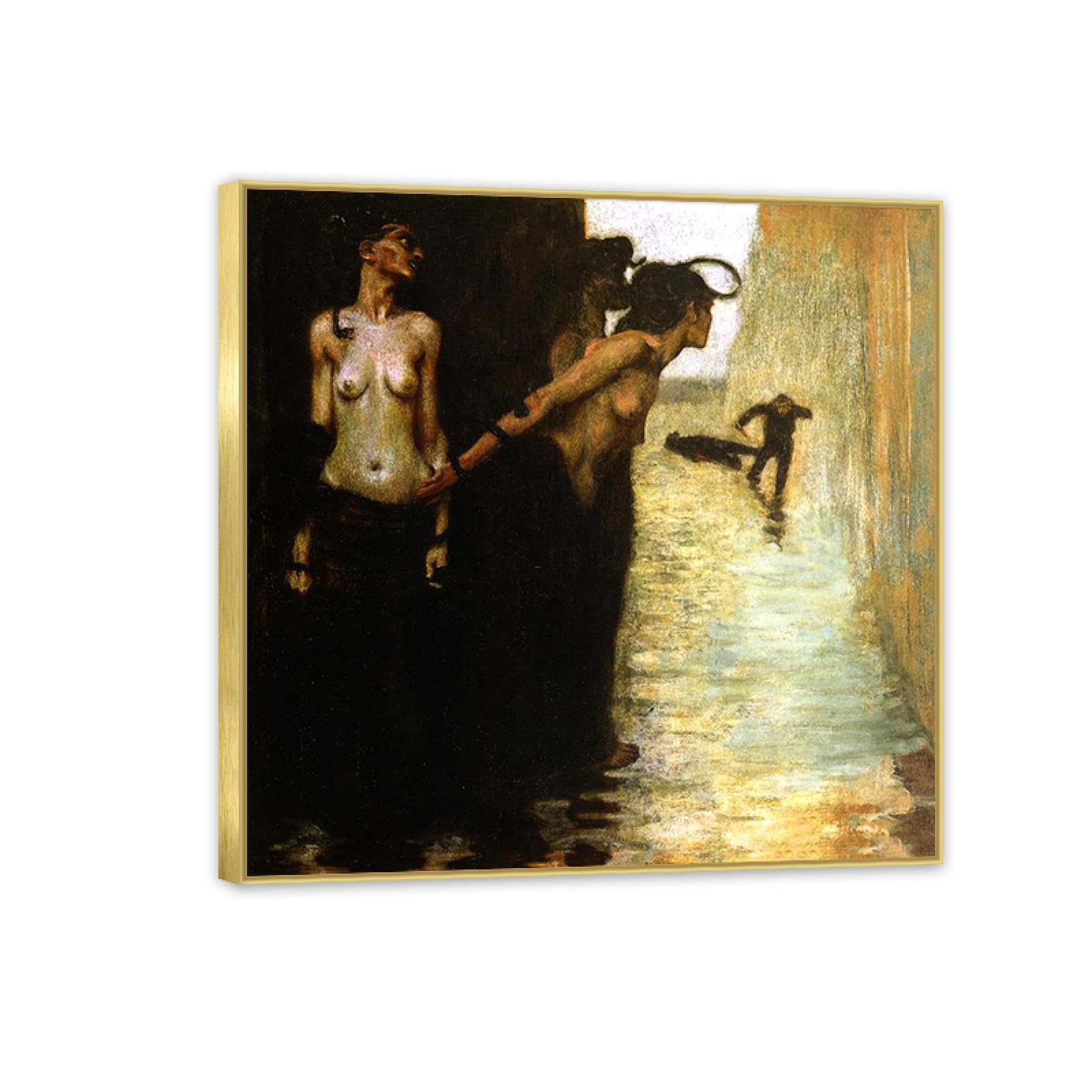 Hau3sh3a Franz von Stuck Wall Art Print The Murderer Famous Giclees Franz Stuck Picture Artwork Wall Decor for Living Room Bathroom Office 60x60cm(24x24in) Gold frame