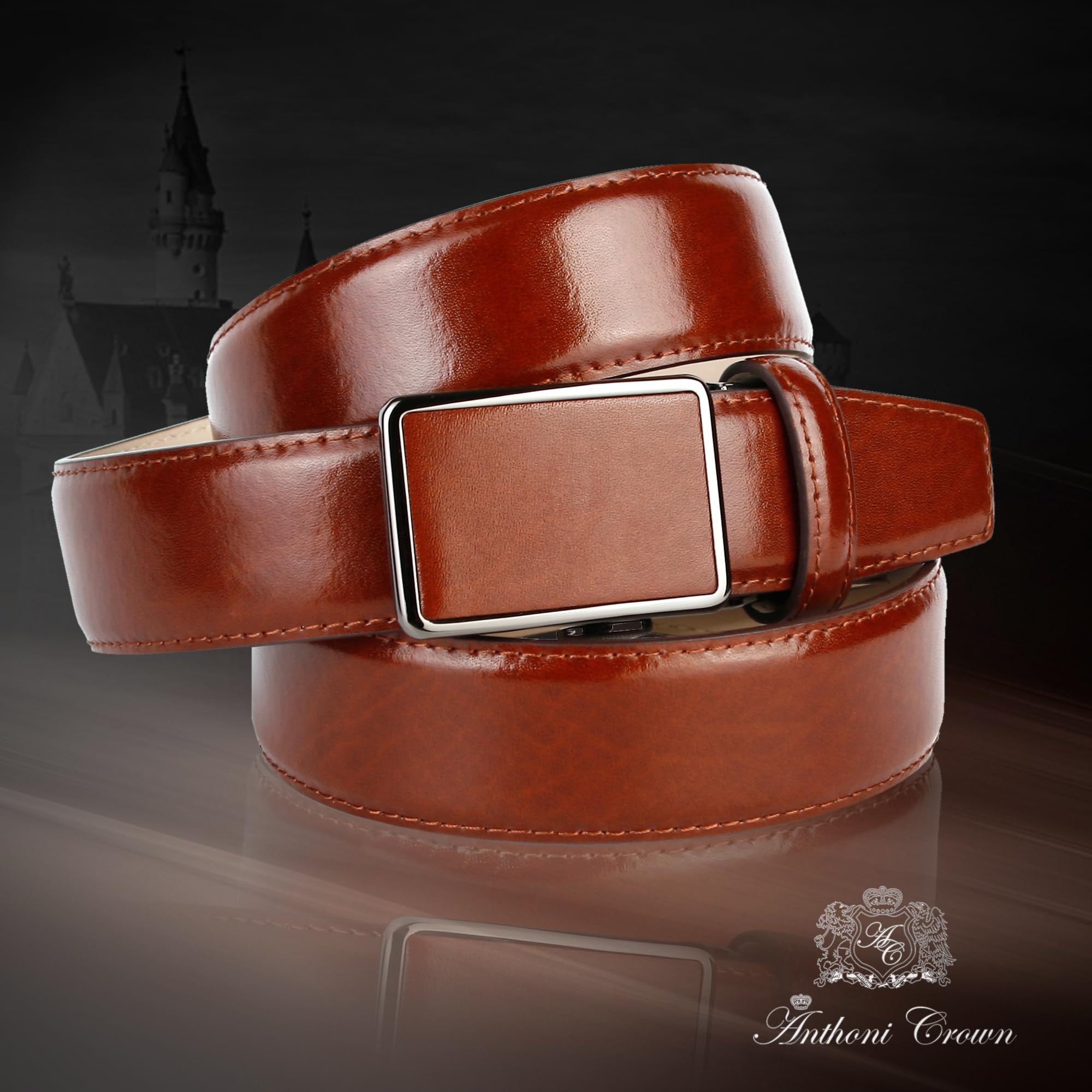 Anthoni Crown Herren Ledergürtel Cognac mit Automatikschließe Modell 37114