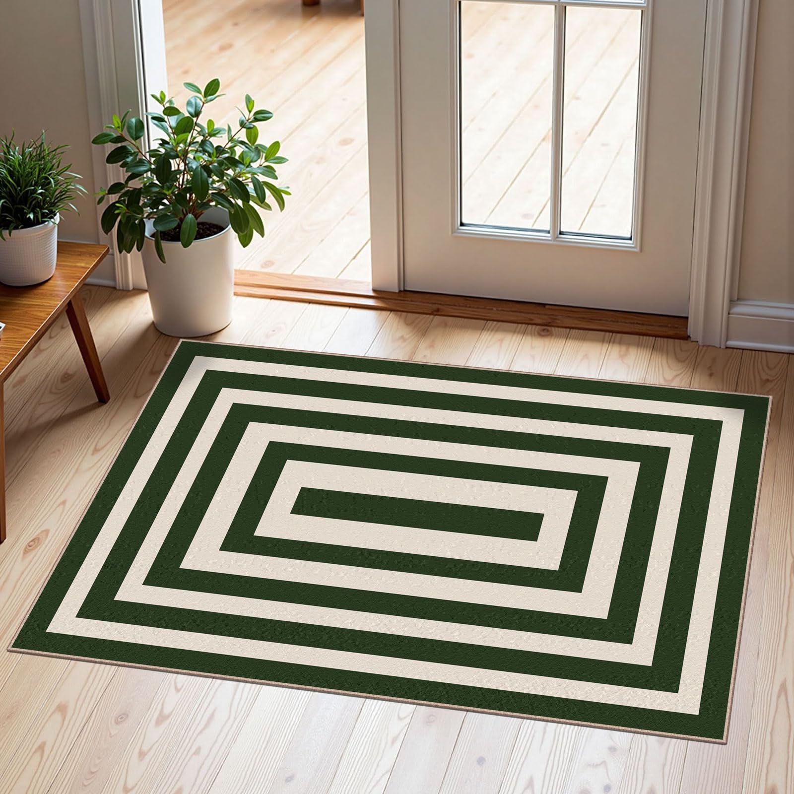 Othilic Front Door Mat Indoor Outside Entrance, 2x3 Green White Modern Rug — image 1