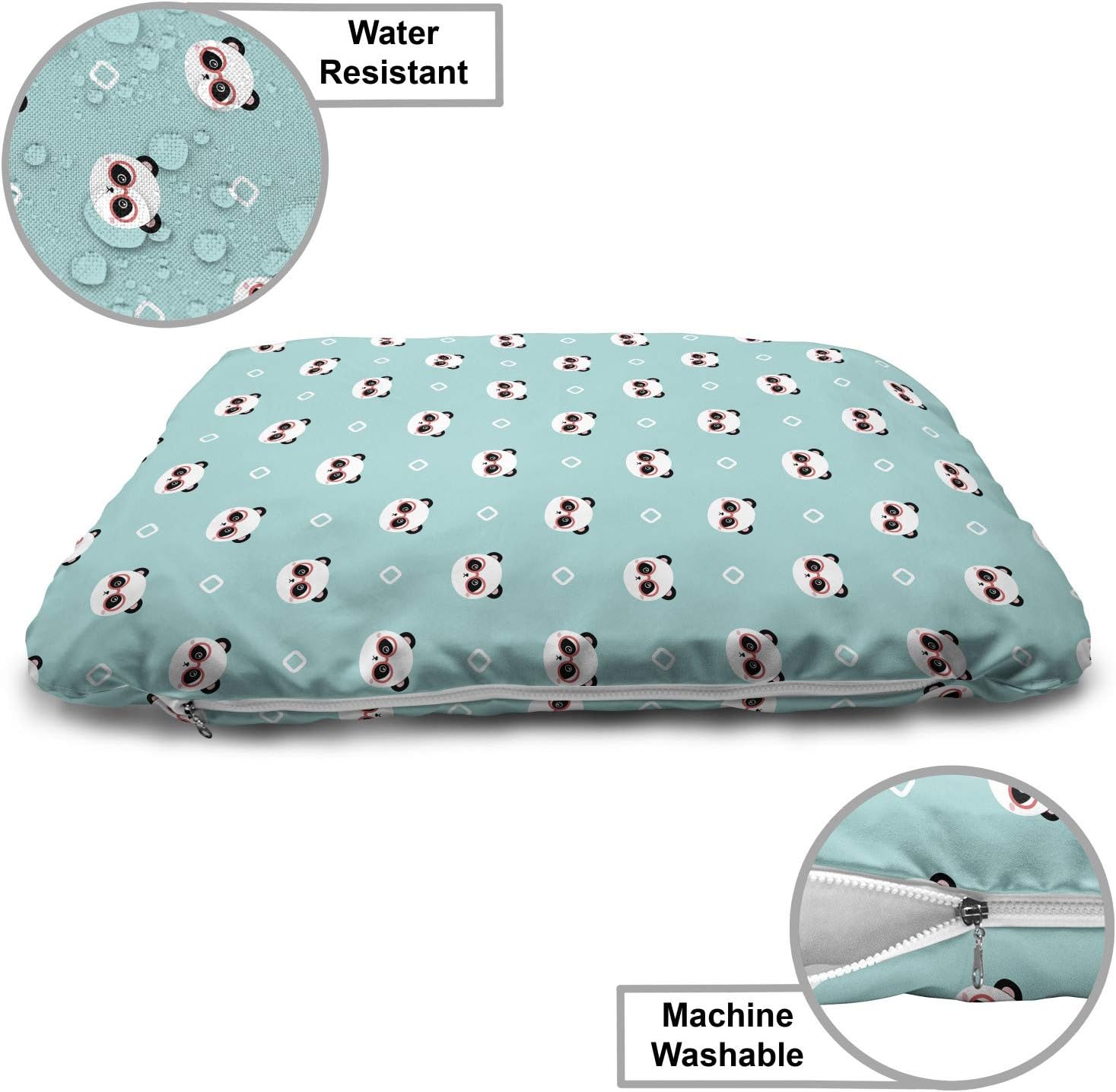 review Lunarable Panda Pet Bed, Rhythmic Bear Glasses Smart Animals Print, Chew Resistant Pad for Dogs and Cats Cushion with Removable Cover, 24