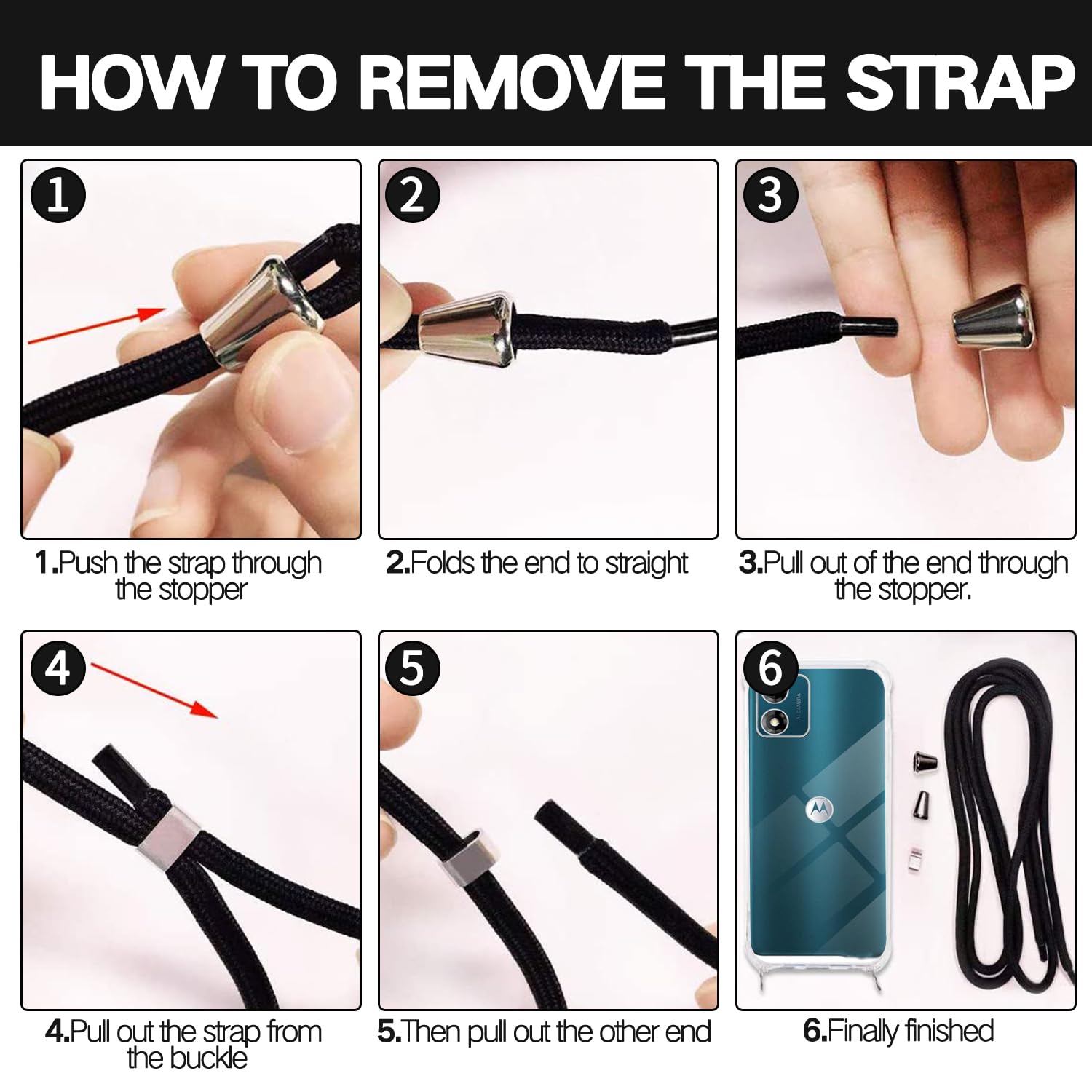 YAMCCCSE Coque Pour Motorola Moto G85 5G Avec Cordon De Collier, Cover Transparente Silicone TPU Bumper Etui Housse Avec Cordon Réglable Téléphone Lanyard Case Collier – Noir