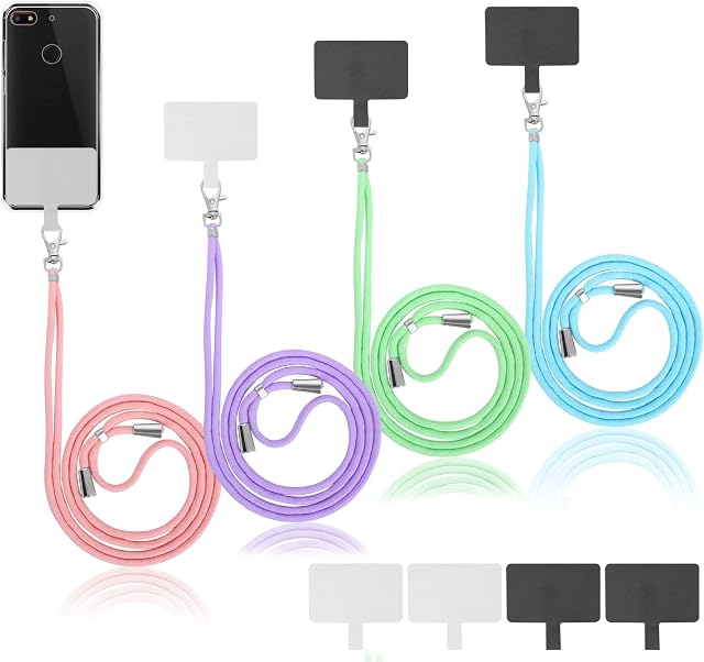 Molain Universal Cell Phone Lanyards 4pcs Cell Phone Lanyard Straps with Adjustable Detachable Nylon Neck Crossbody Lanyards Neck Strap Wrist Nylon Straps with 8pcs Transparent Pads for Smartphones