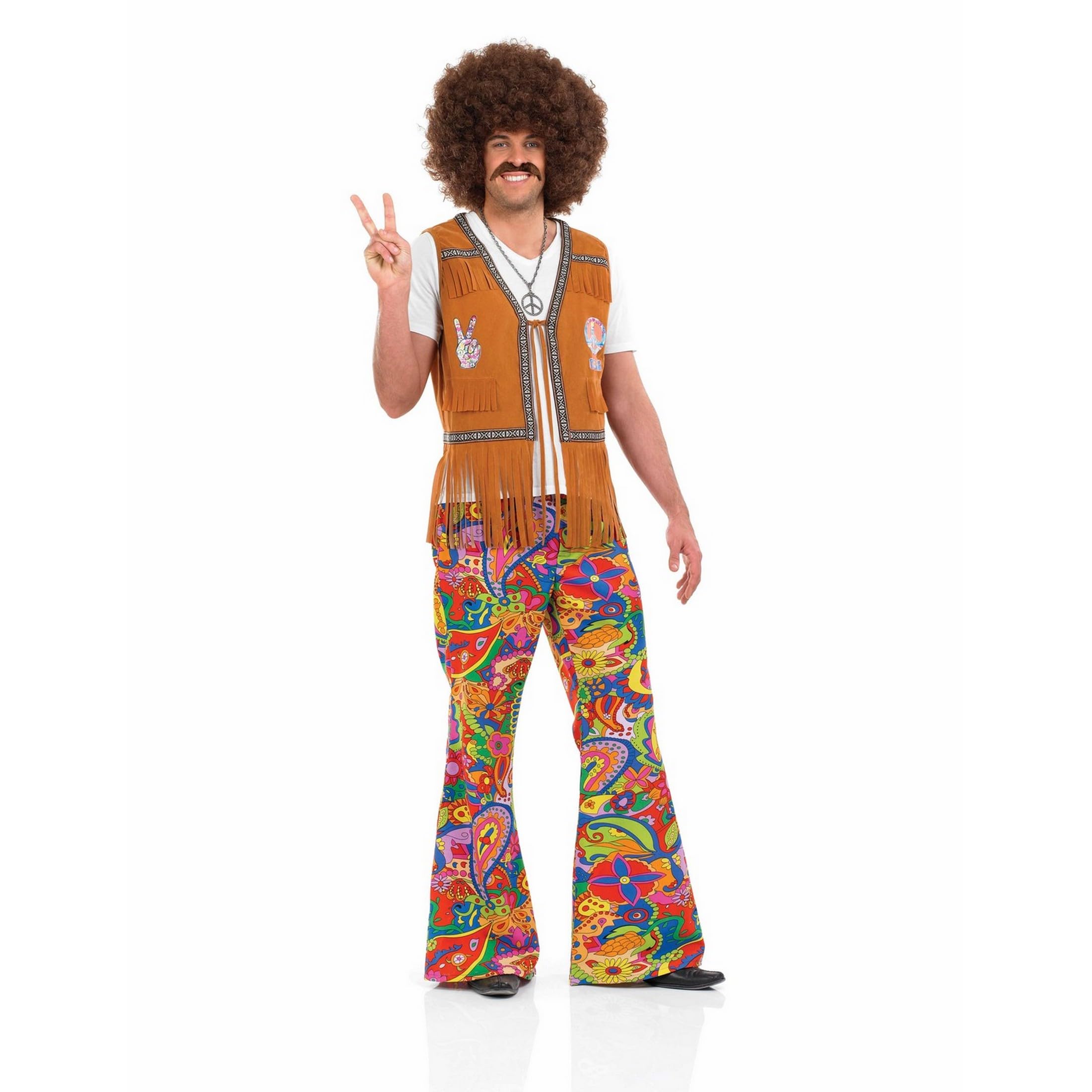 Fun Shack Rozkloszowane Spodnie Hipisowskie Paisley Męskie Wielokolorowe Tęczowe Wzór Lat 70. Retro