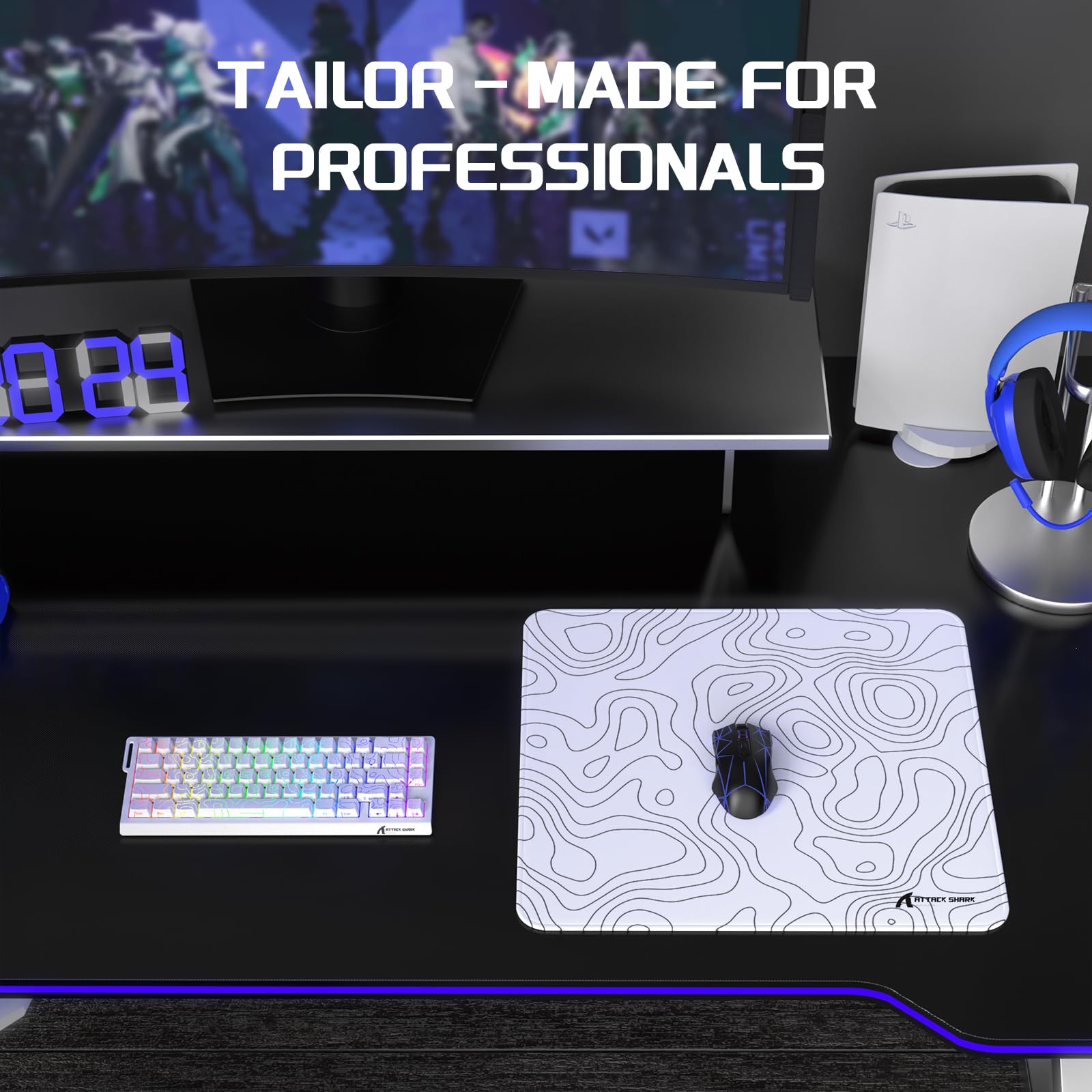 LexonElec x ATTACK Shark - Alfombrilla de mouse mediana para juegos, alfombrilla de mouse de fibra superfina, 17.7 x 15.75 x 0.15 pulgadas, base de goma antideslizante, optimizada para sensores de