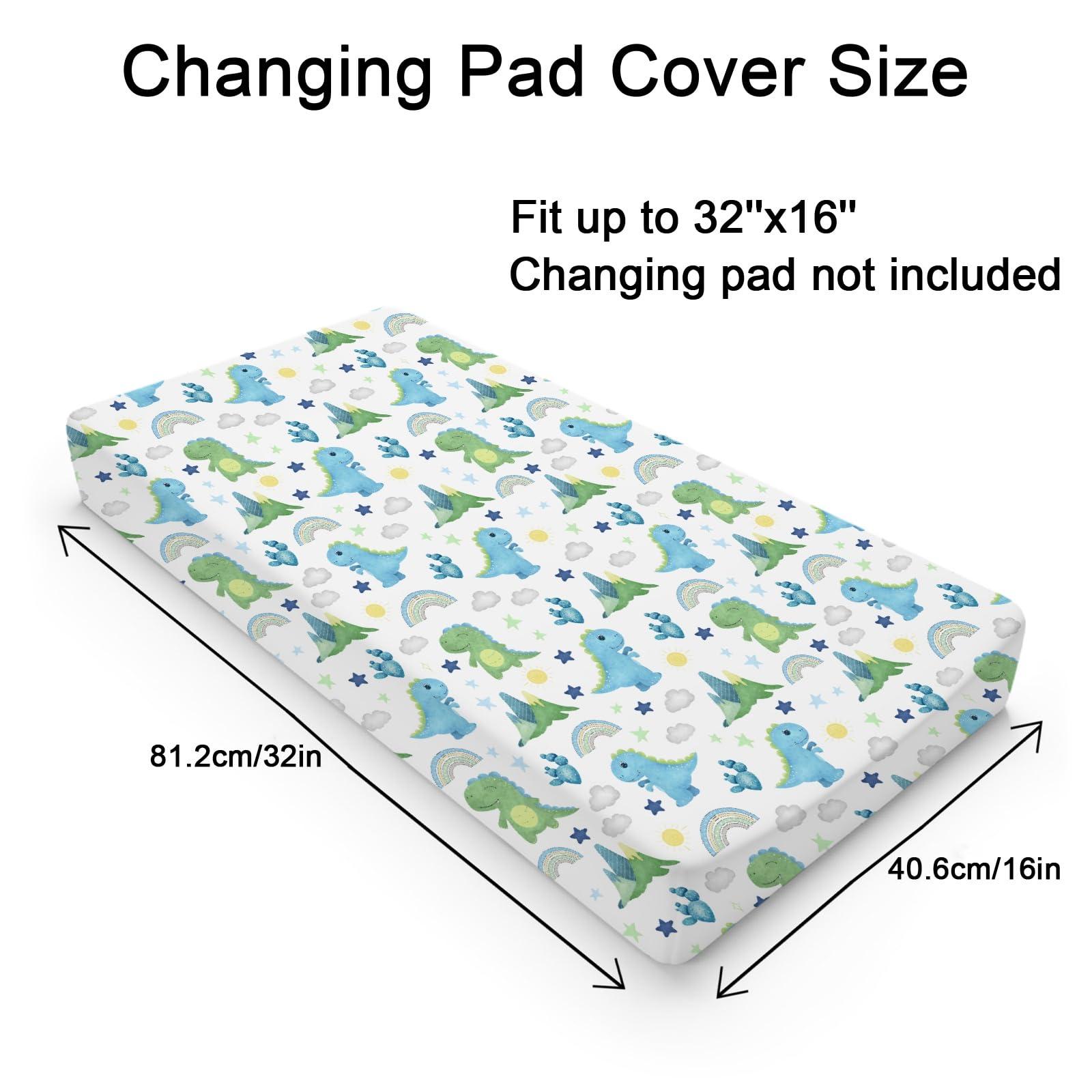 Dinosaur Rainbow Diaper Changing Pad Cover Sheets for Boy Girl 32''x16'' Cartoon Dino Sun Star Cactus Mountain Unisex Fitted Change Table Pad Covers Comfort Soft Breathable Baby Changing Table Mats