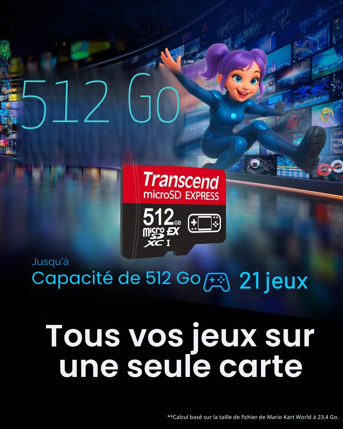 Transcend Carte microSD Express 512 Go, jusqu'à 900 Mo/s, pour appareils Nintendo Switch 2/AR VR, Carte mémoire vidéo 4K 8K UHD pour ROG Ally/Steam Deck/MSI Claw/GoPro/Insta360/DJI/Drone/Camera, A1