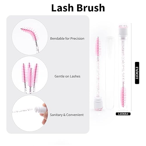 Miniatura 3 de i-Laesh 20 cepillos de pestañas para extensiones de pestañas, carretes de limpieza, varitas de rímel, tubo de diamante, juego de aplicador de