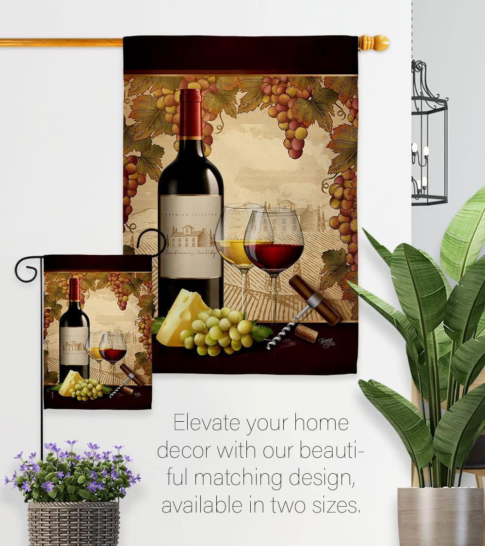 Breeze Decor Winery House Flag Beverages Wine Drink Fruits Cheese Sangria White Red Rose Dessert Sparkling Decoration Banner Small Garden Yard Gift Double-Sided, Made in USA