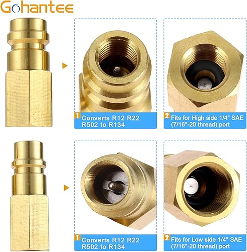 Miniatura 2 de gohantee R12 R22 R502 Tornillo a R134A Válvula Adaptadora de Conversión Rápida, Kit de Conversión R12 a R134A, Interruptor Adaptador R12 R22 R502 a