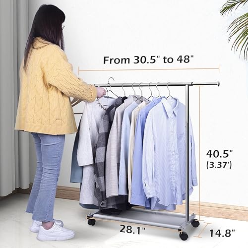 Miniatura 3 de MISSLO Percheros resistentes para colgar ropa perchero rack de ropa con ruedas de metal, ajustable, blanco y plateado