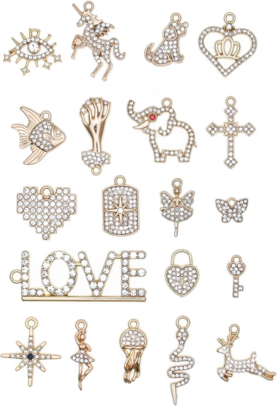Pack of 20 Rhinestone Charms Gold Plated Pendants Pave Crystal Accessories for Necklace Bracelet Jewelry Making DIY Crafting