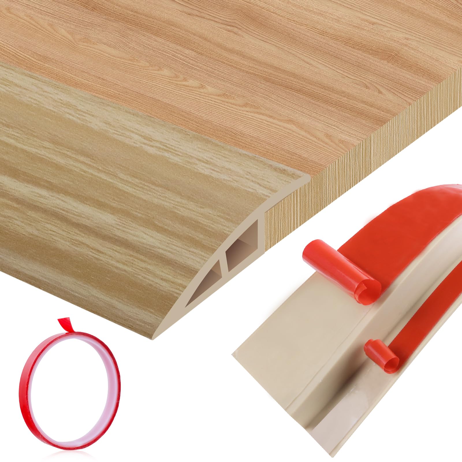 Floor Transition Strip Door Threshold 39" Floor Transition Reducer Trim on The Edges Threshold Strip Self Adhesive Suitable for Doorways, Tiles,