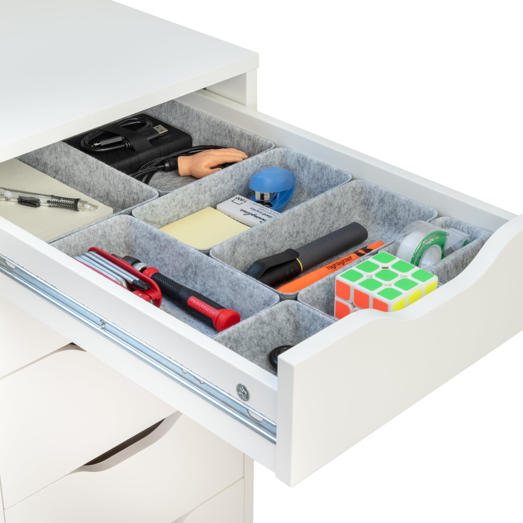 Goods Drawer Organizer Compatible with Ikea Alex Drawer Unit, 10-Piece Modular Felt Tray Organizer Set, Perfect Fit (Light)