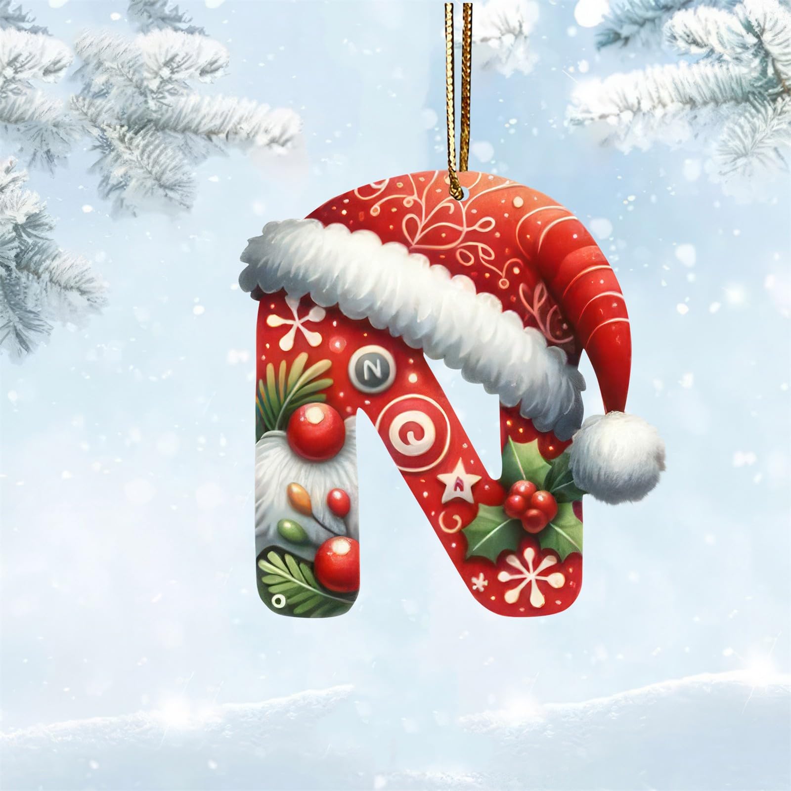 Alphabet Letters Christmas Ornament,Christmas Letters Ornaments A to Z Ornament Letters Decorative Hanging Xmas Alphabet Letters for Christmas Tree (N