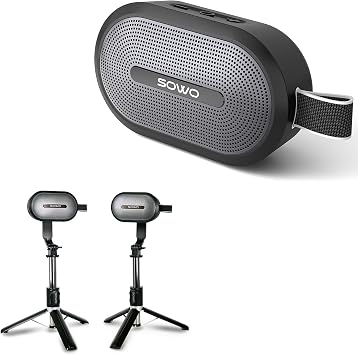 SOWO Wireless Dual Bluetooth Speakers Set, Adjustable Stands 2Pcs, High-Fidelity Stereo Sound, Smart Pairing Sync, Surround Sound with Portable Lightweight Case for Home, Travel, Party, Birthday