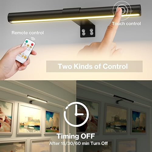 Miniatura 2 de Olafus Luz de imagen funciona con pilas con control remoto, luz de pared inalámbrica recargable, 3 temperaturas de color, atenuación infinita y