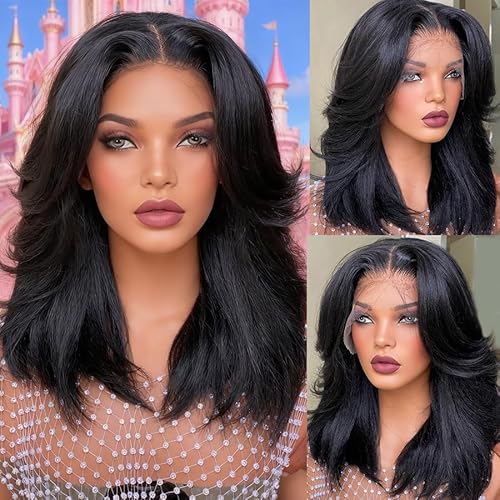 Layered 13X6 Lace Front Yaki Straight Wigs for Black Women