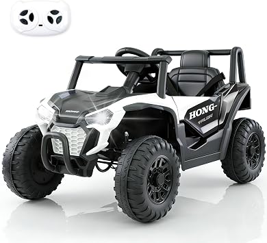 HEIMILI 12V UTV Ride on Toy, 12V Electric Car for Kids, Battery Powered Truck with Bluetooth, 4-Wheel Shock Absorption, Double Openable Doors White