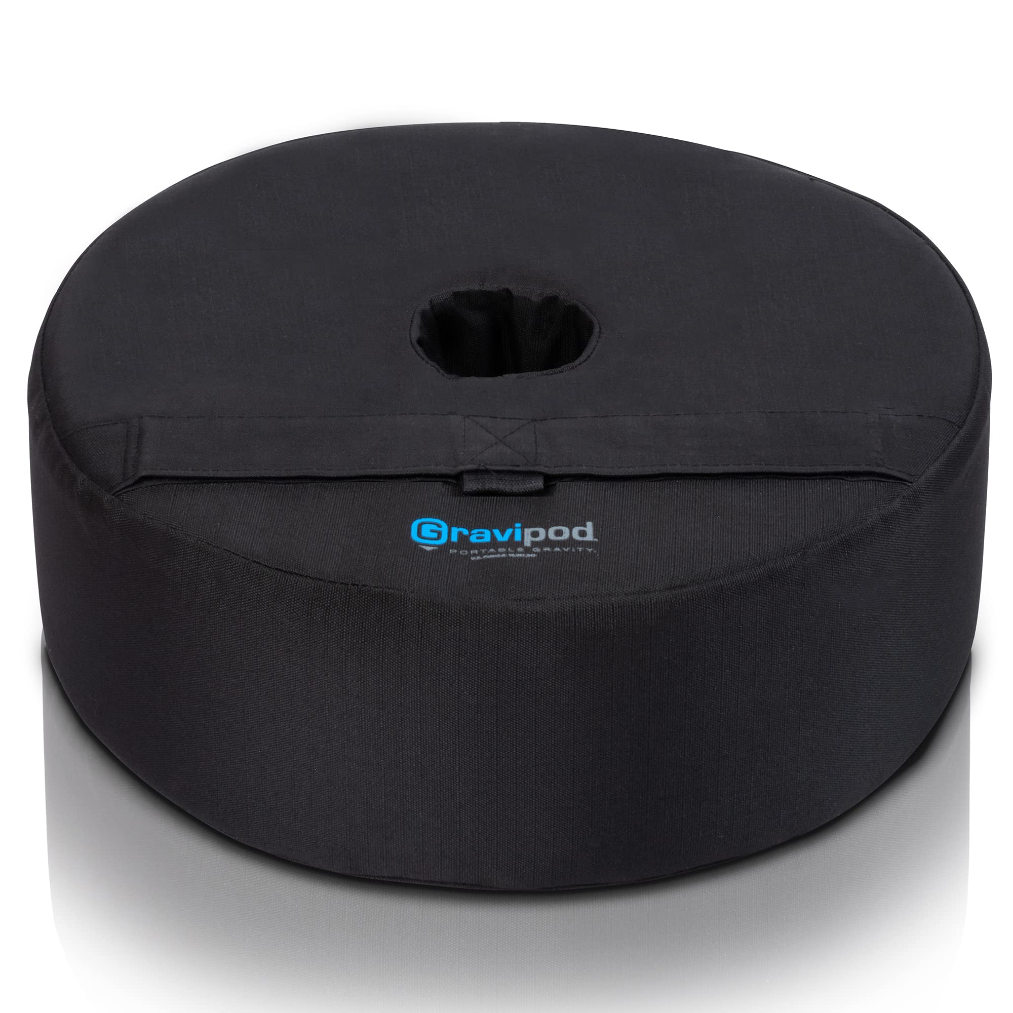 GRAVIPOD 18" Round Umbrella Base Weight Bag - Up to 85#. Safety solution for Patio, Offset and Cantilever Umbrellas. Heavy Duty Ballistic Polyester with XL opening. Weather and UV resistant