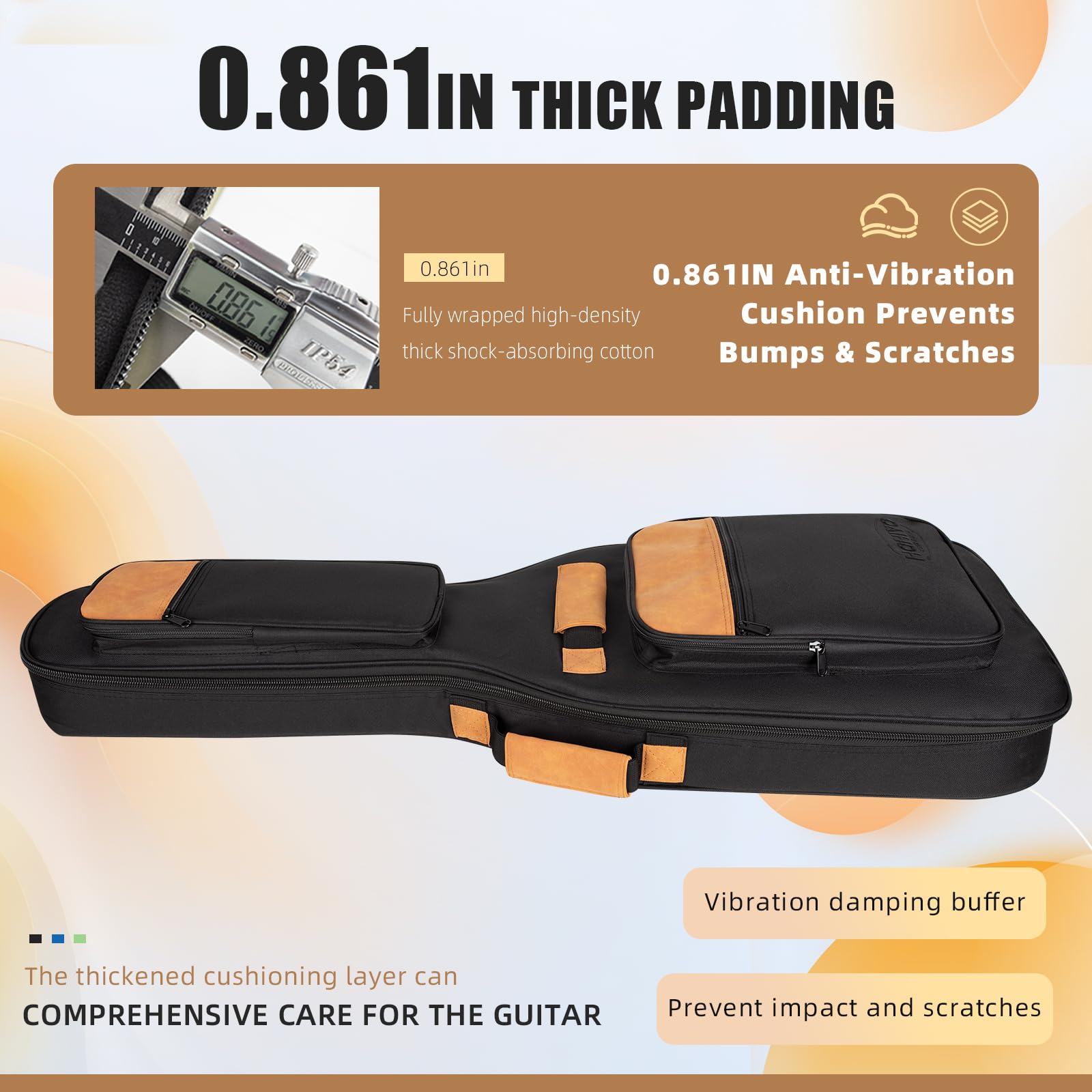 Gitarrentasche aus Leder, 104,1 cm, gepolstert, wasserdicht, für 99 cm (39 Zoll) Gitarre, Schwarz
