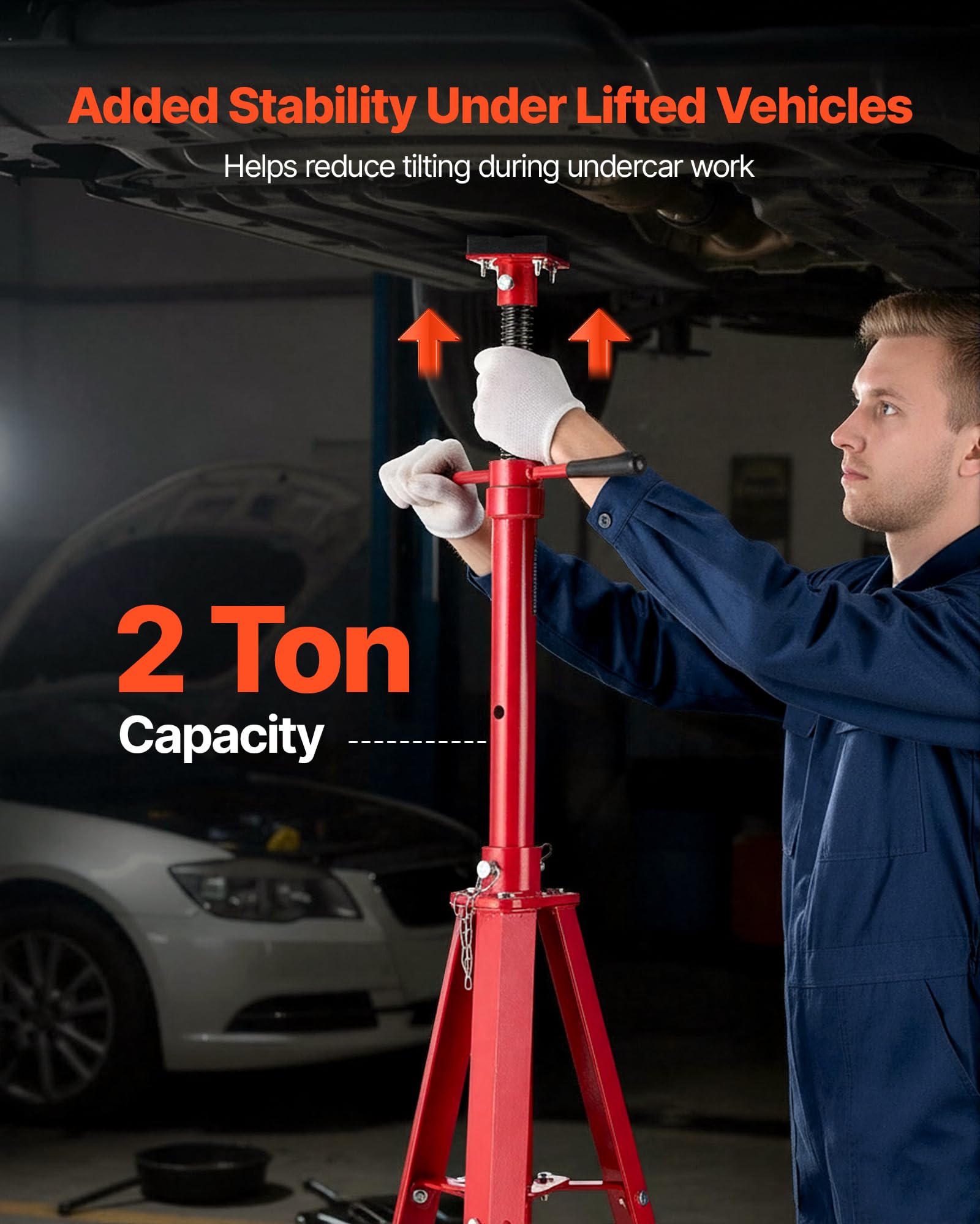 VEVOR Unterhub-Stützständer 2 t, Höhenverstellbarer (120-215 cm / 4-stufig) Wagenheberständer aus Kohlenstoffstahl, Dreibeinständer zur Unterstützung von Fahrzeugkomponenten Autoreparatur