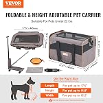 VEVOR Cat Carrier with Wheels, Airline Approved Rolling Pet Carrier with Telescopic Handle and Shoulder Strap, Dog Carrier with Wheels for Pets under 22 lbs, with 1 Folding Bowl, Grey