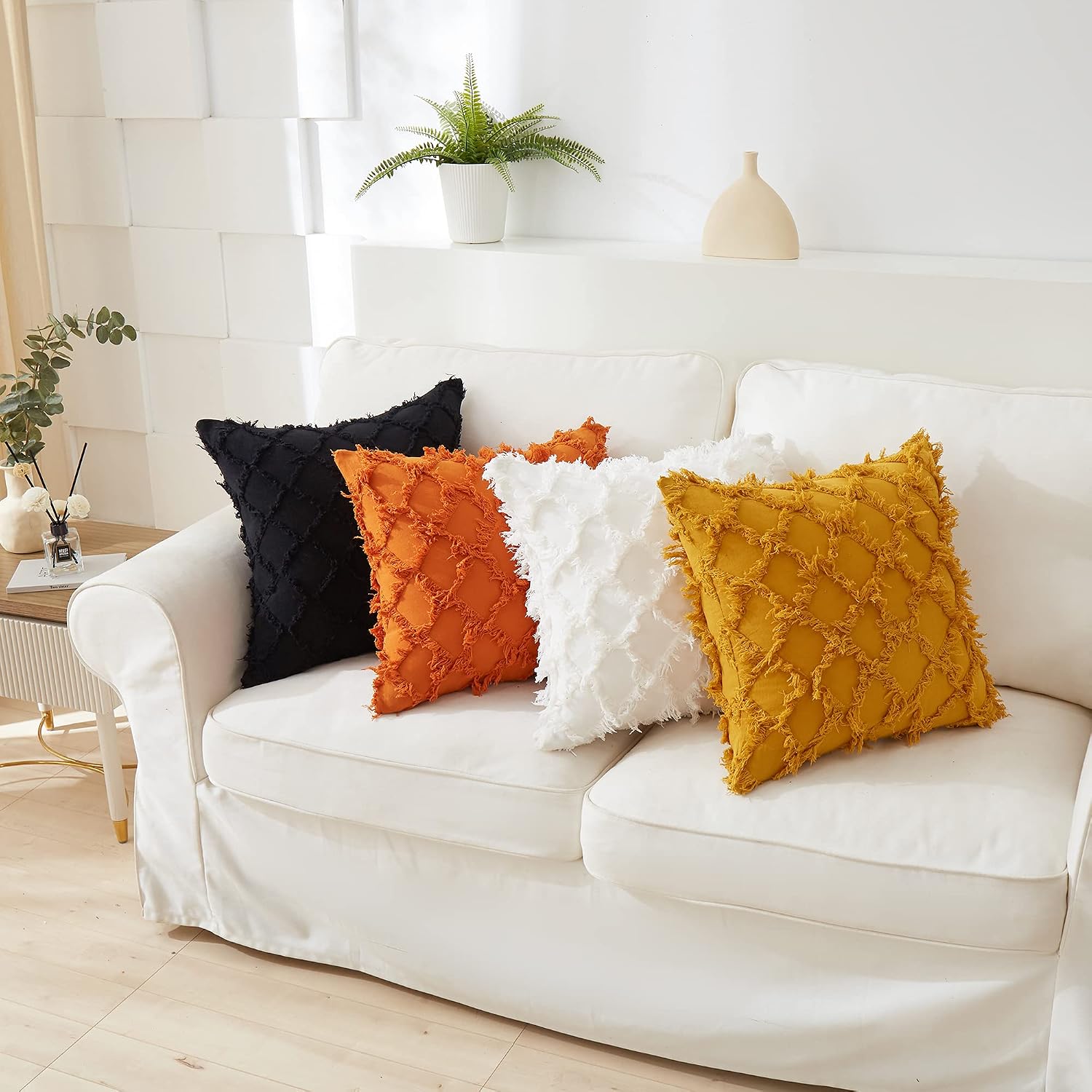 LAFAVILLE Burnt Orange Throw Pillow Covers for Sofa Cushions, Couch, Bedroom, Family Room – Set of 2 Decorative tan 18” x 18” Square Cotton Linen Pillowcases with Zipper (No Inserts)