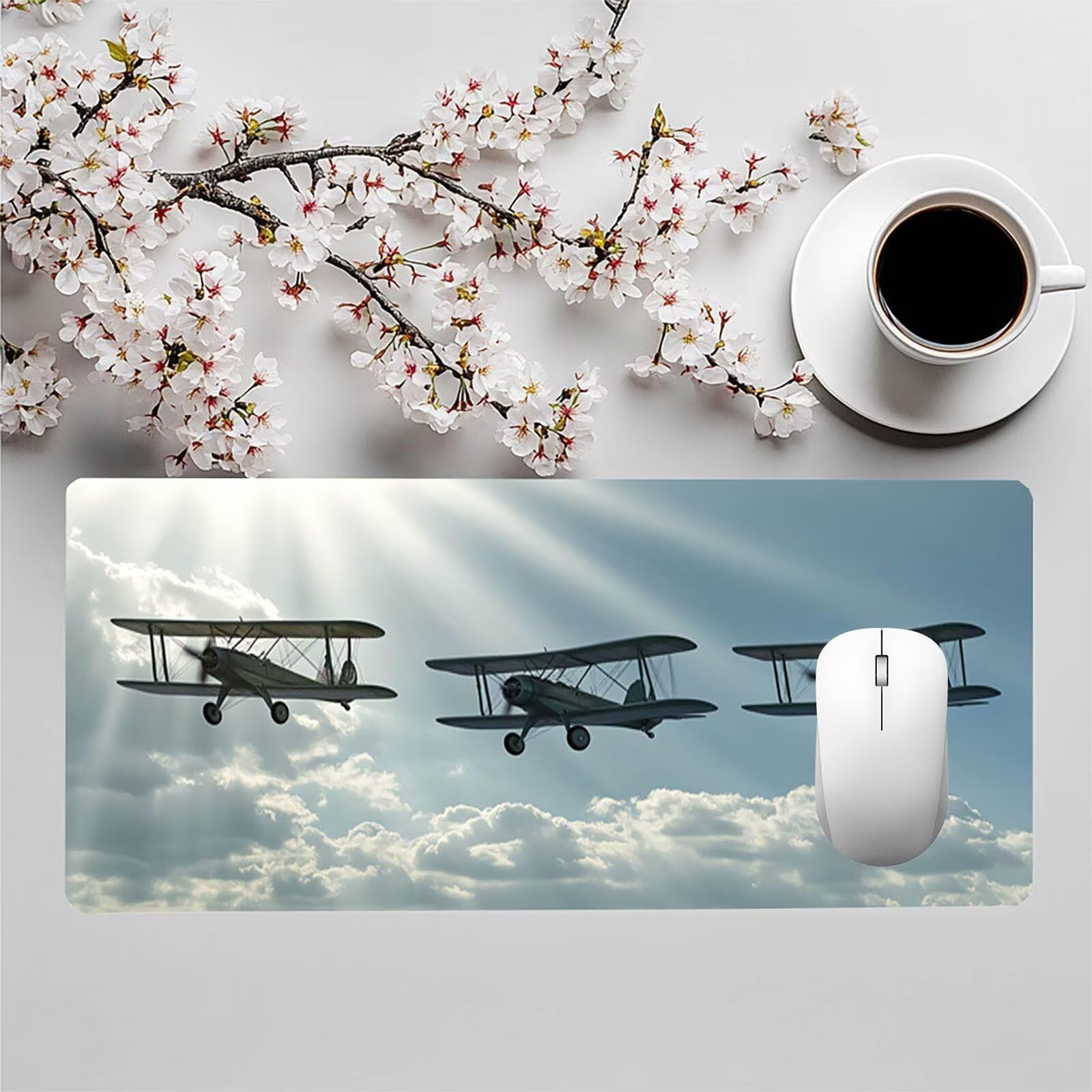 Tappetino Mouse Bianco 1400 x 600 x 3mm, Tappetino Gaming Aereo Sottomano Scrivania per Compatibile Con Tastiera Wireless e Mouse Wireless, Impermeabile Mousepad per Accessori Scrivania Gaming 4992GYL