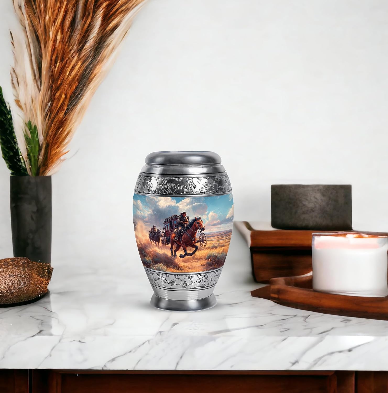 Cowboys Little Memorial Funeral Urns - Keepsake Burial Urn for Ashes Adult Male - Small Cremation Urns for Human Ashes Adult Female - 3 Inch Set of 4 - Decorative Urn for Mom & Dad