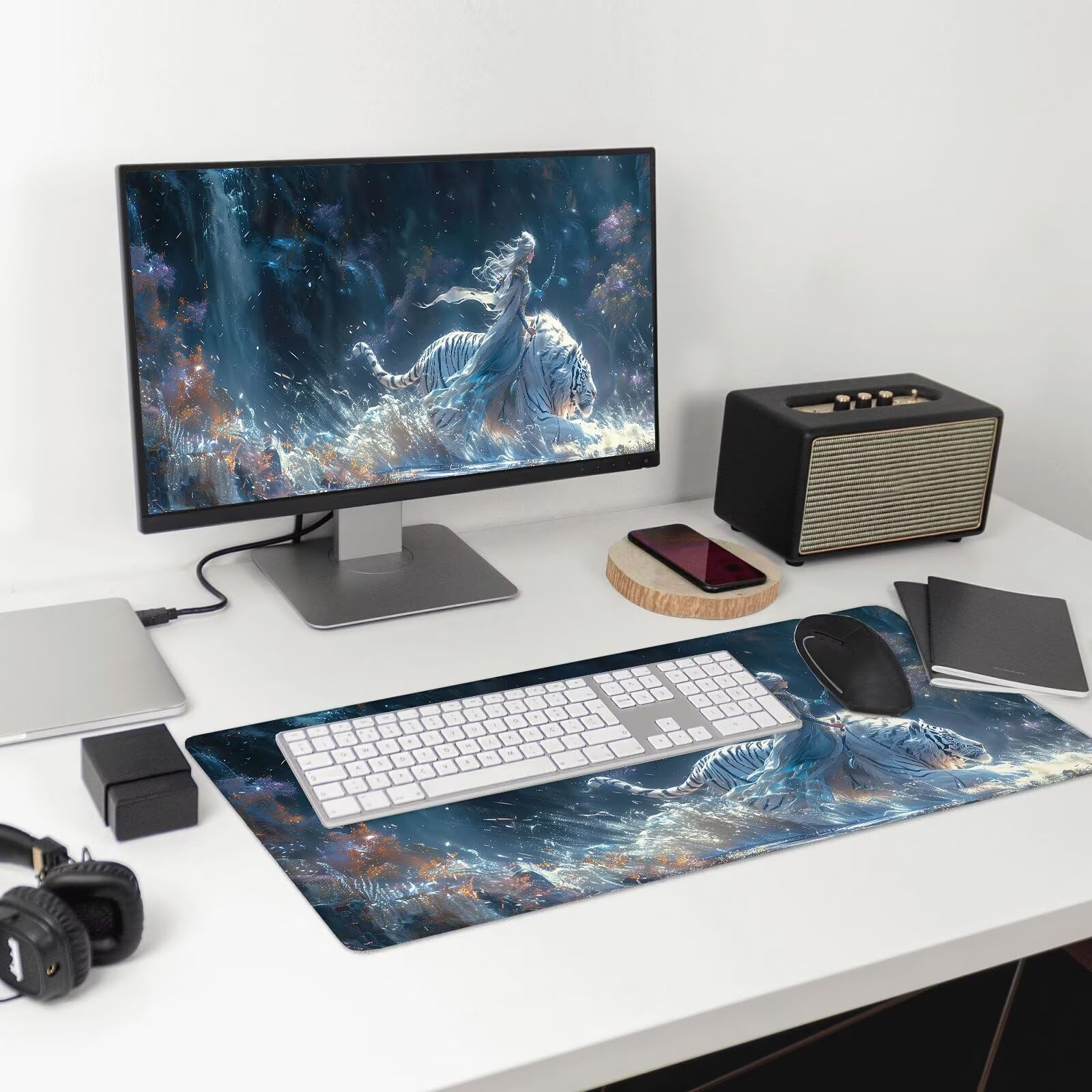 Alfombrilla Ratón Gaming, 1500x600x4 mm Alfombrilla Ratón XXL Dibujos Animados, Impermeable Alfombrilla Escritorio con Tela de Micro Tejido Superior, Base Antideslizante, Mousepad Gaming (Tigre) W-2