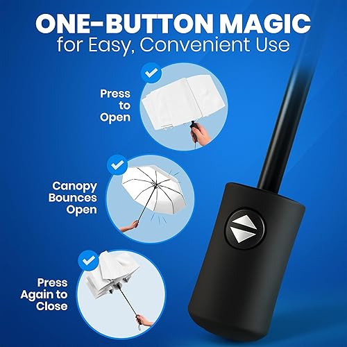 Vista 42 de Rain-Mate Paraguas compactos resistentes al viento para la lluvia, diseño de costilla de fibra de vidrio reforzada fuerte y apertura y cierre 1.Negro