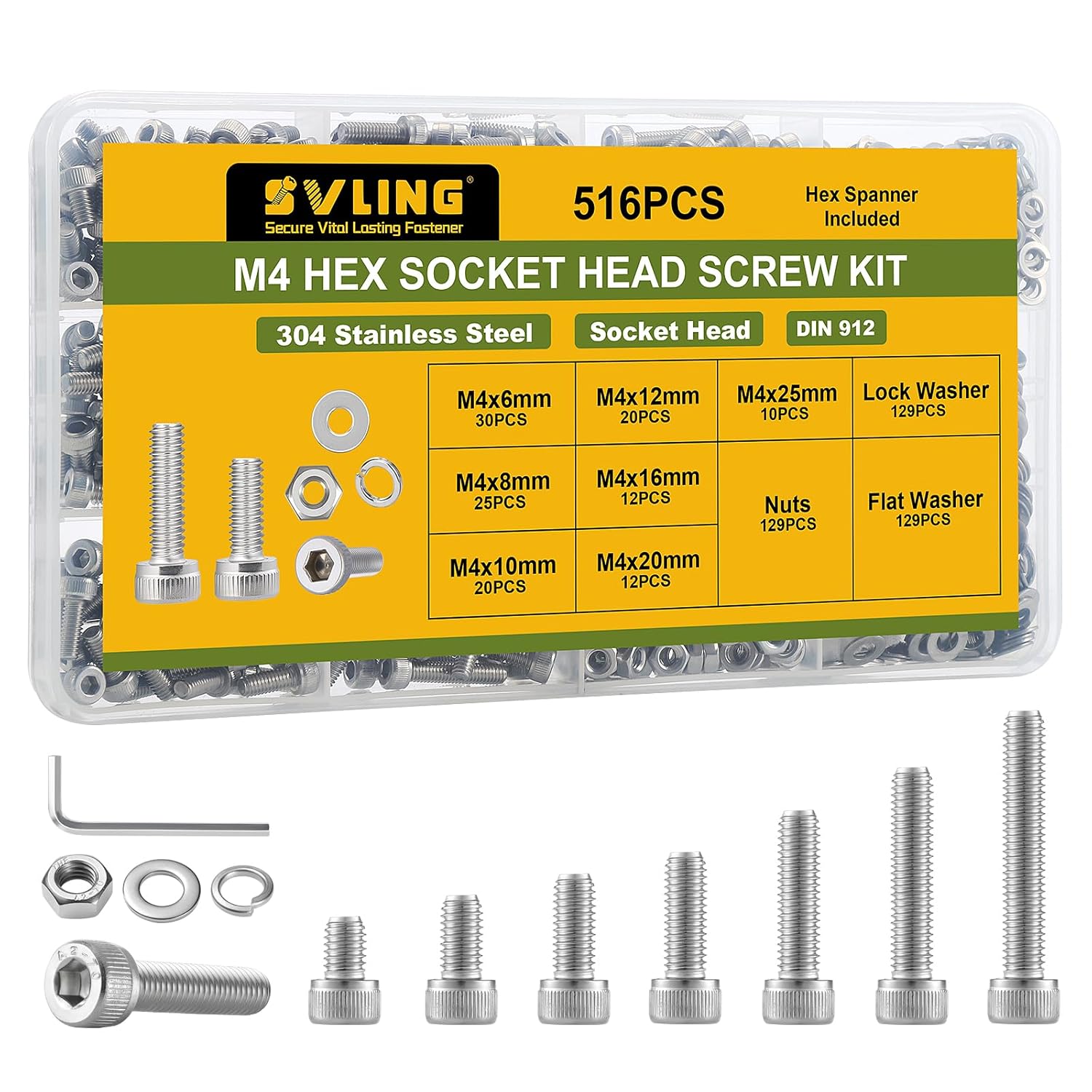 170PCS M6 Screws Assortment Kit, 304 Stainless Steel 18-8 Hex Socket Head Cap Screws Bolts Nuts and Washers Set, M6 x 8/10/12/16/20/25/30mm