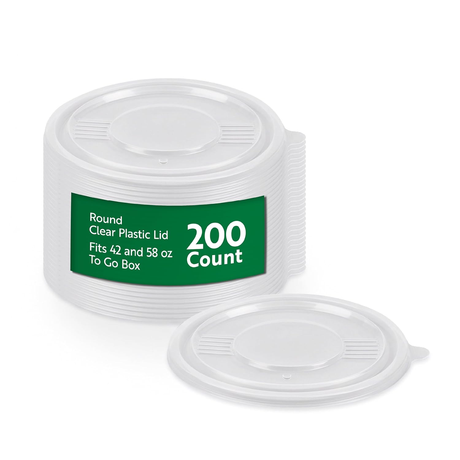 Restaurantware Plastic Lids for Containers 200 Pack Fits 42 and 58 oz To Go Boxes Clear Round Container Lids Sturdy Easy-Pull Tab Disposable Tight Fitting Covers for Takeaway Lunch Boxes