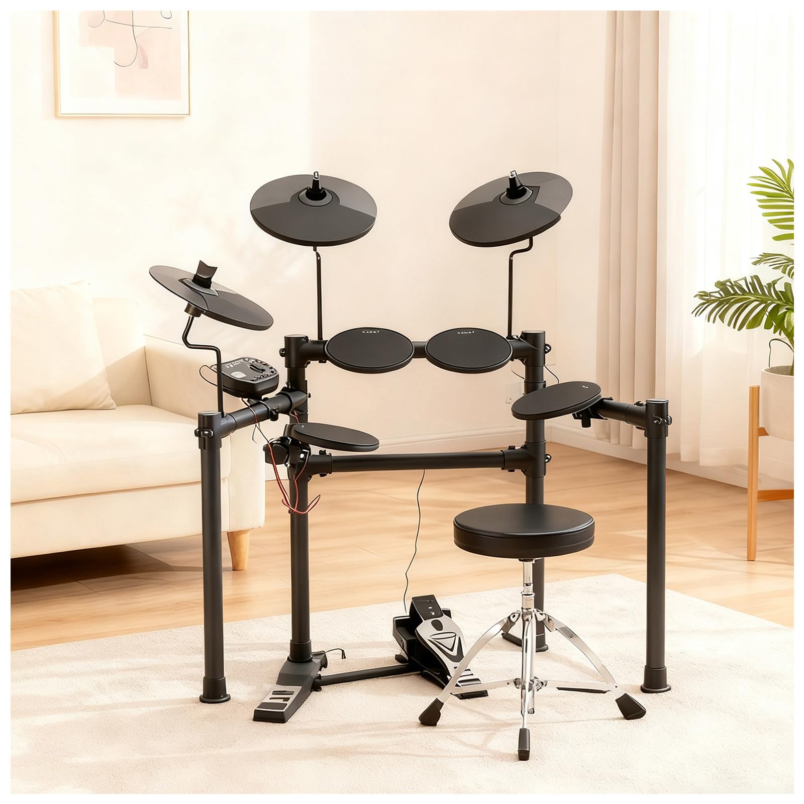Batteria Elettronica, 10 Kit di Batteria E Batteria Elettronica con 128 Suoni, Supporta USB Midi, Pelli in Silicone Silenziose, con Piatti, Bacchette E Cuffie, per Principianti E Bambini PRO