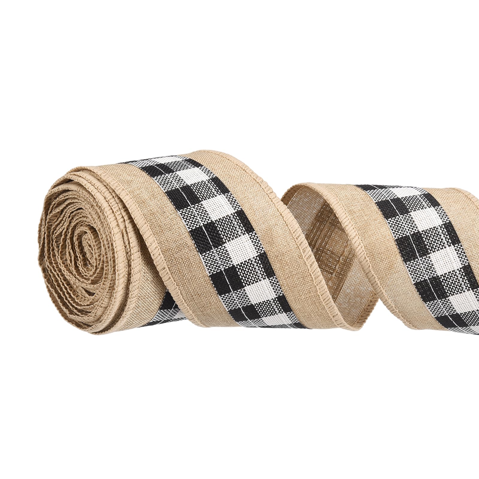 PATIKIL Burlap Wired Ribbon, (60mm x 6m, Black and White)