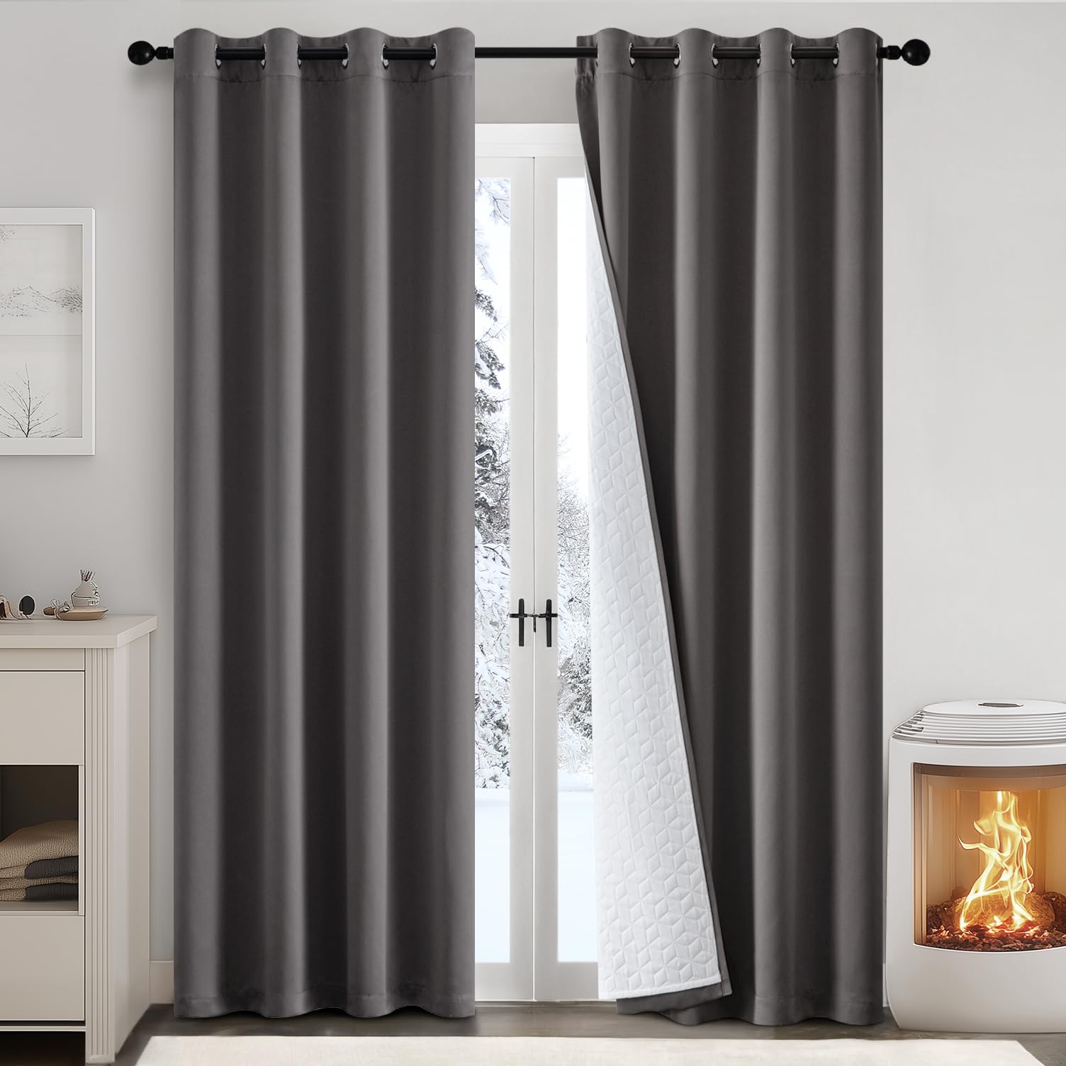Woaboy Rideaux Occultant Thermiques Isolant 132x200 cm Gris | Rideaux anti Froid et Chaleur Rideau Hiver de Porte Interieur Rideau Salon Fenetre Extensible Lot de 1