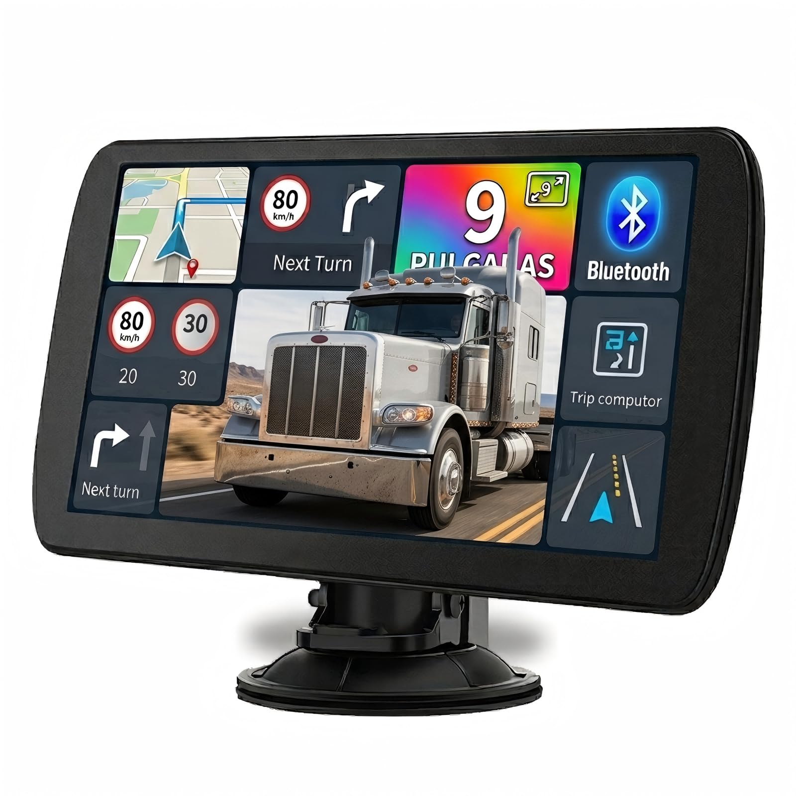 9 Inch GPS Navigator for Trucks and Cars, with Bluetooth and Europe Map Updates for Life