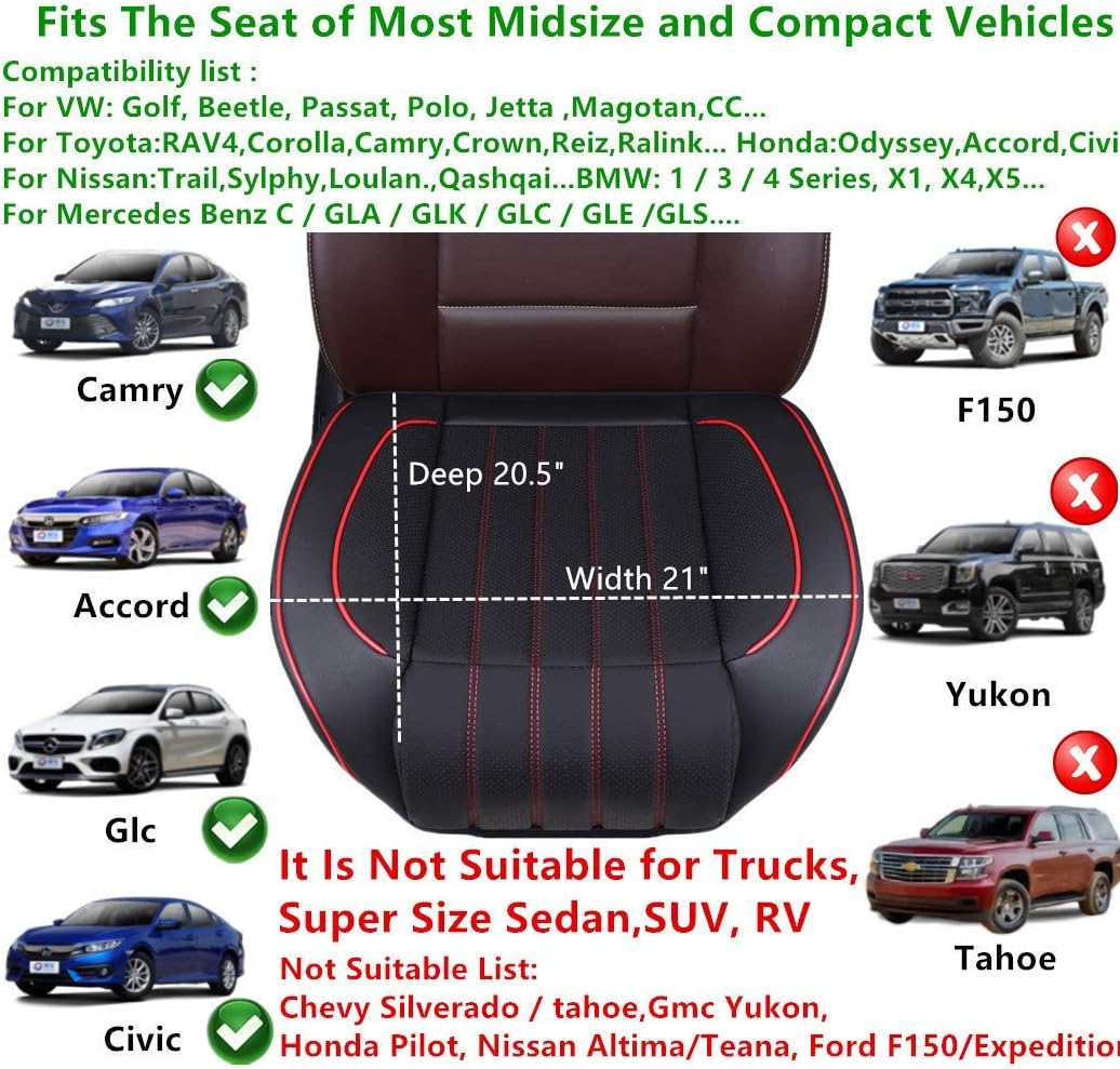 Car Seat Cover Cushion, Auto Bottom Front Driver & Passenger Seat Protector Pad with Leg Support Pillow /3D Edge Wrapping, Fit Most Sedan, Vehicles, SUV, or Van - 2PCS