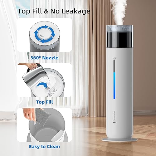 Miniatura 6 de Humidificadores inteligentes de 10L2.6 galones para dormitorio, habitación grande de hasta 600 pies cuadrados, llenado superior de niebla fría de