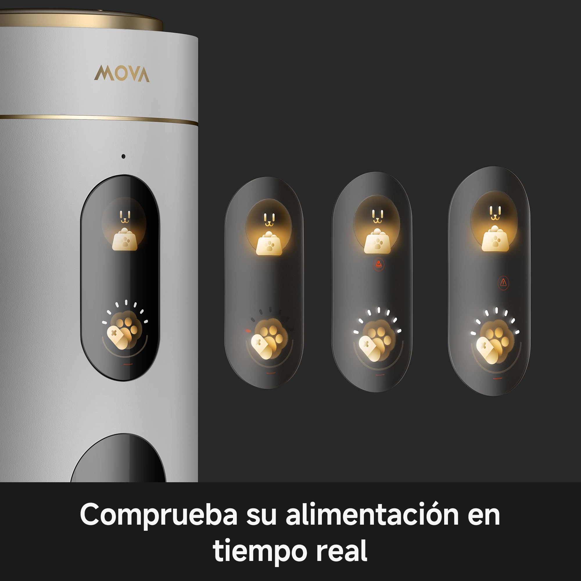 MOVA NutriPal 10 Ultra, comedero para Mascotas con Compartimento para 7 días de Suplementos, cámara HD 1080p, Amplia visión, 4 Modos, Panel de 4,2″, 4 L de Capacidad (20 días), para pienso de 12mm