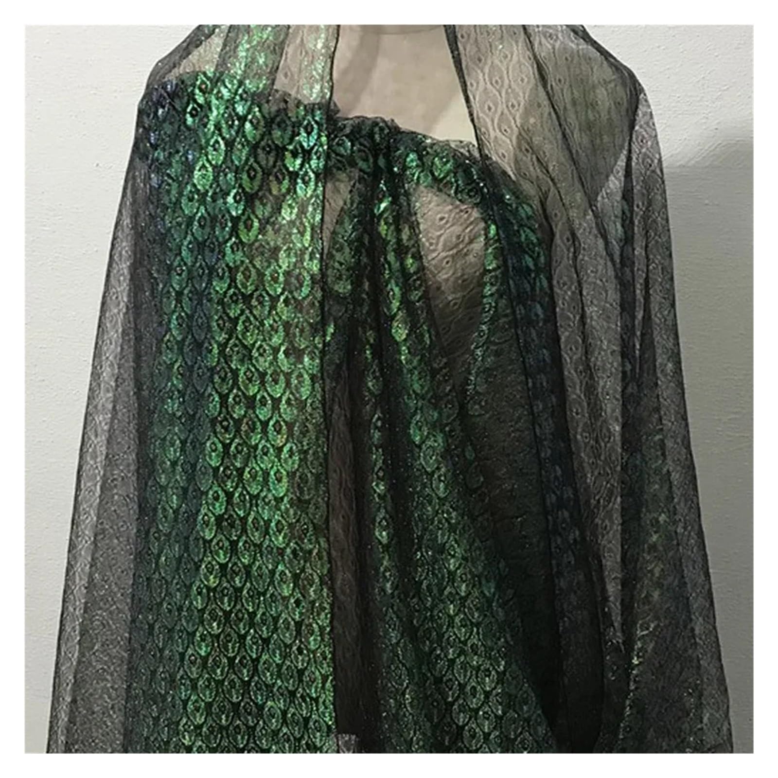 Tüllstoff Tissu en maille de plumes colorées 1 à 10 mètres | Avec perspective évidée dentelle créateur de vêtements faits à la main(Black,Color 4meter)